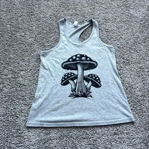 West Loop Womens Medium Gray Mushroom Graphic Tank Top Racerback Boho Festival